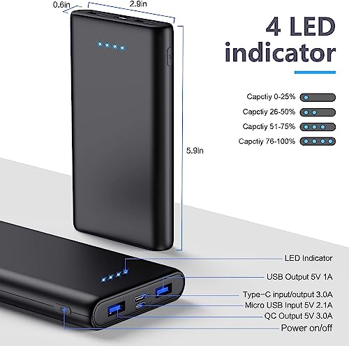 Portable Charger Power Bank 25800mAh, Ultra-High Capacity Fast Phone Charging with Newest Intelligent Controlling IC, 2 USB Port External Cell Phone Battery Pack Compatible with iPhone,Android etc