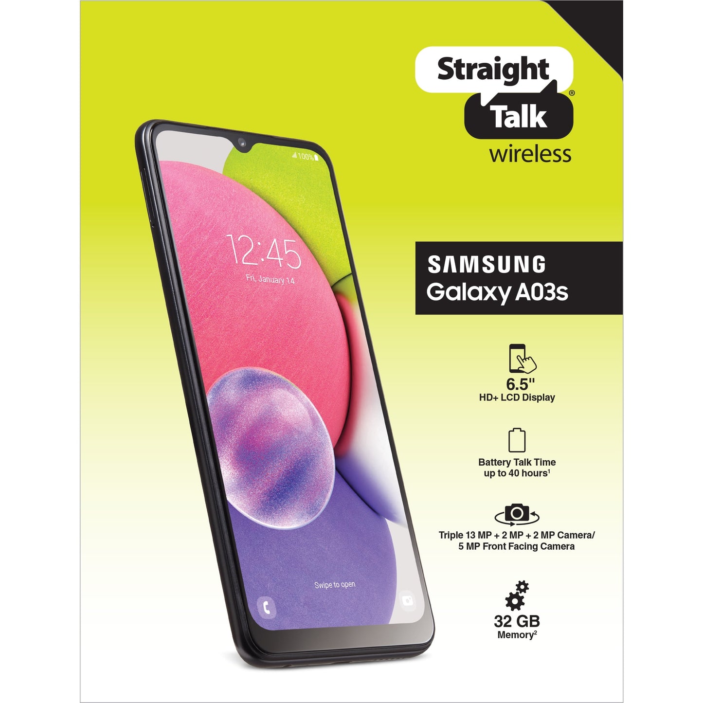 Straight Talk Samsung Galaxy A03s, 32GB, Black - Prepaid Smartphone [Locked to Straight Talk]