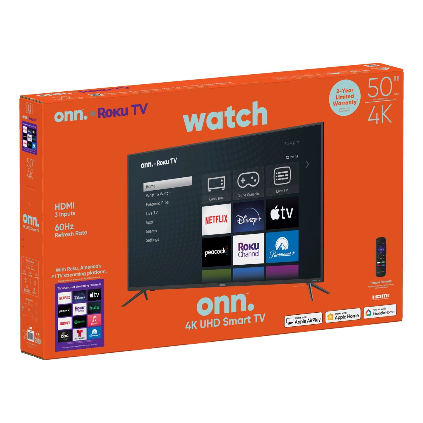 onn. 50” Class 4K UHD (2160P) LED Roku Smart TV HDR (100012585)