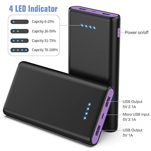 Portable Charger Power Bank 25800mAh, Ultra-High Capacity Fast Phone Charging with Newest Intelligent Controlling IC, 2 USB Port External Cell Phone Battery Pack Compatible with iPhone,Android etc