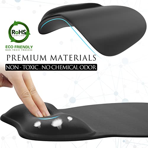 MROCO Ergonomic Mouse Pad with Gel Wrist Support, Comfortable Mousepad with Smooth Wrist Rest Surface and Non-Slip PU Base for Pain Relief, Computer, Laptop, Office & Home, 9.4 x 8.1 in, Black