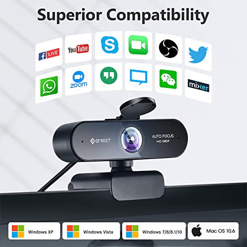 1080P Webcam - USB Webcam with Microphone & Physical Privacy Cover, Noise-Canceling Mic, Auto Light Correction, EMEET C950 Ultra Compact FHD Web Cam w/ 70°View for Meeting/Online Classes/Zoom/YouTube