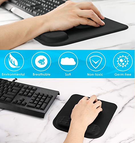 MROCO Ergonomic Mouse Pad with Gel Wrist Support, Comfortable Mousepad with Smooth Wrist Rest Surface and Non-Slip PU Base for Pain Relief, Computer, Laptop, Office & Home, 9.4 x 8.1 in, Black