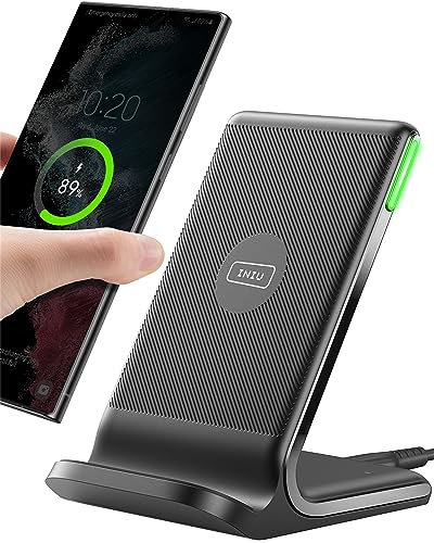 INIU Wireless Charger, 15W Fast Qi-Certified Wireless Charging Station with Sleep-Friendly Adaptive Light Compatible with iPhone 15 14 13 12 Pro XS 8 Plus Samsung Galaxy S23 S22 S21 Note 20 Google etc