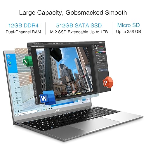 2023 Windows 11 Laptop, 15.6 inch 1920x1080 IPS Display, Coolby 12GB DDR4 RAM / 512GB SSD Laptop Computers, Intel N4120 Quad-Core Processor Notebook PC, Support 2.4G/5G Hz WiFi, BT, Full Size Keyboard