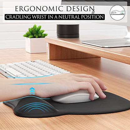 MROCO Ergonomic Mouse Pad with Gel Wrist Support, Comfortable Mousepad with Smooth Wrist Rest Surface and Non-Slip PU Base for Pain Relief, Computer, Laptop, Office & Home, 9.4 x 8.1 in, Black