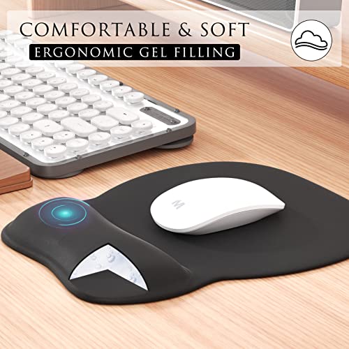 MROCO Ergonomic Mouse Pad with Gel Wrist Support, Comfortable Mousepad with Smooth Wrist Rest Surface and Non-Slip PU Base for Pain Relief, Computer, Laptop, Office & Home, 9.4 x 8.1 in, Black